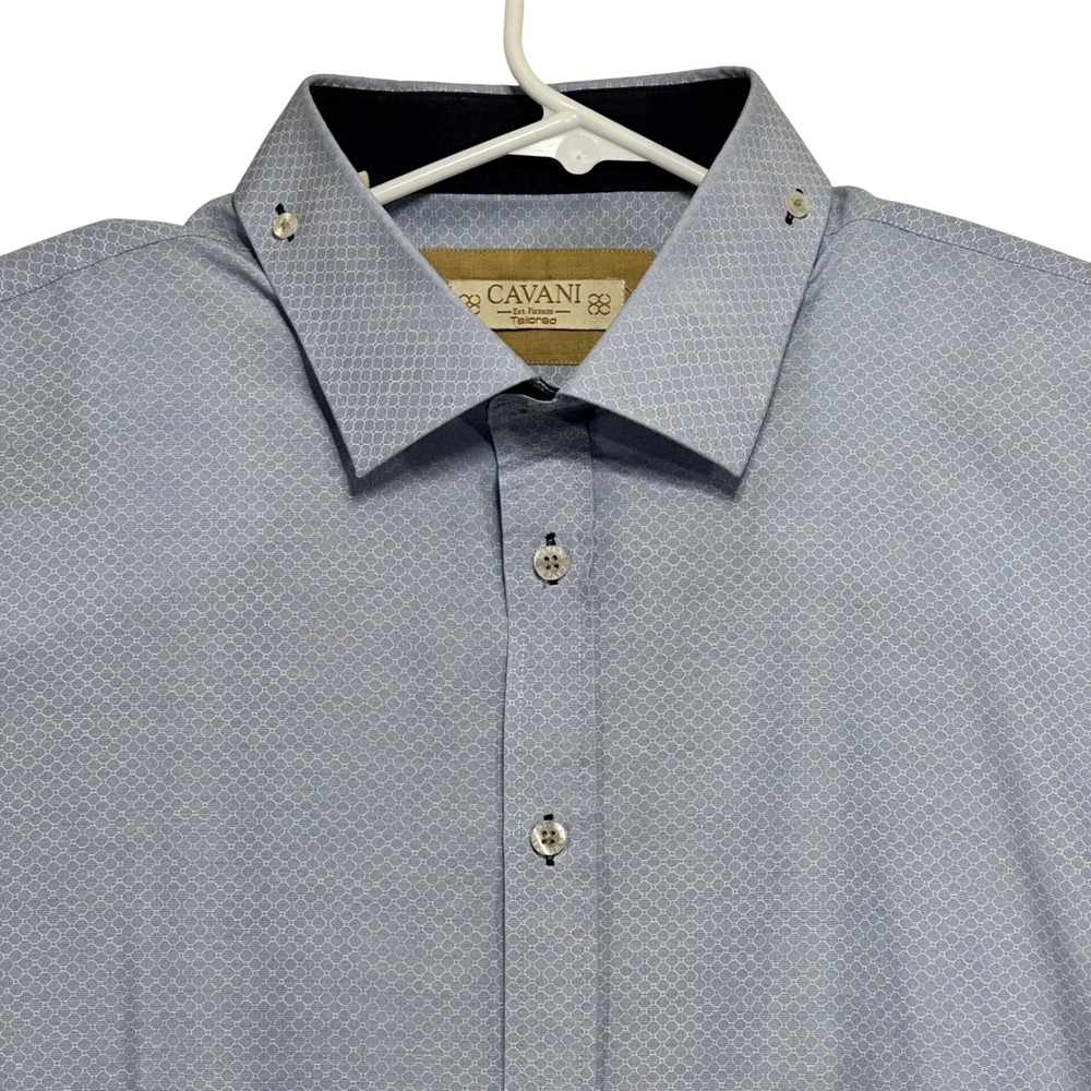 Cavani Tailored Mens 19 Blue Geometric Honeycomb Button Down Dress Shirt CV53G